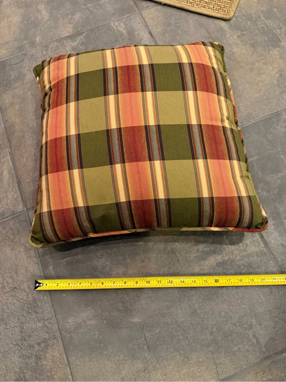 Plaid Outdoor Accent Pillow - Olive, Rust, Cream